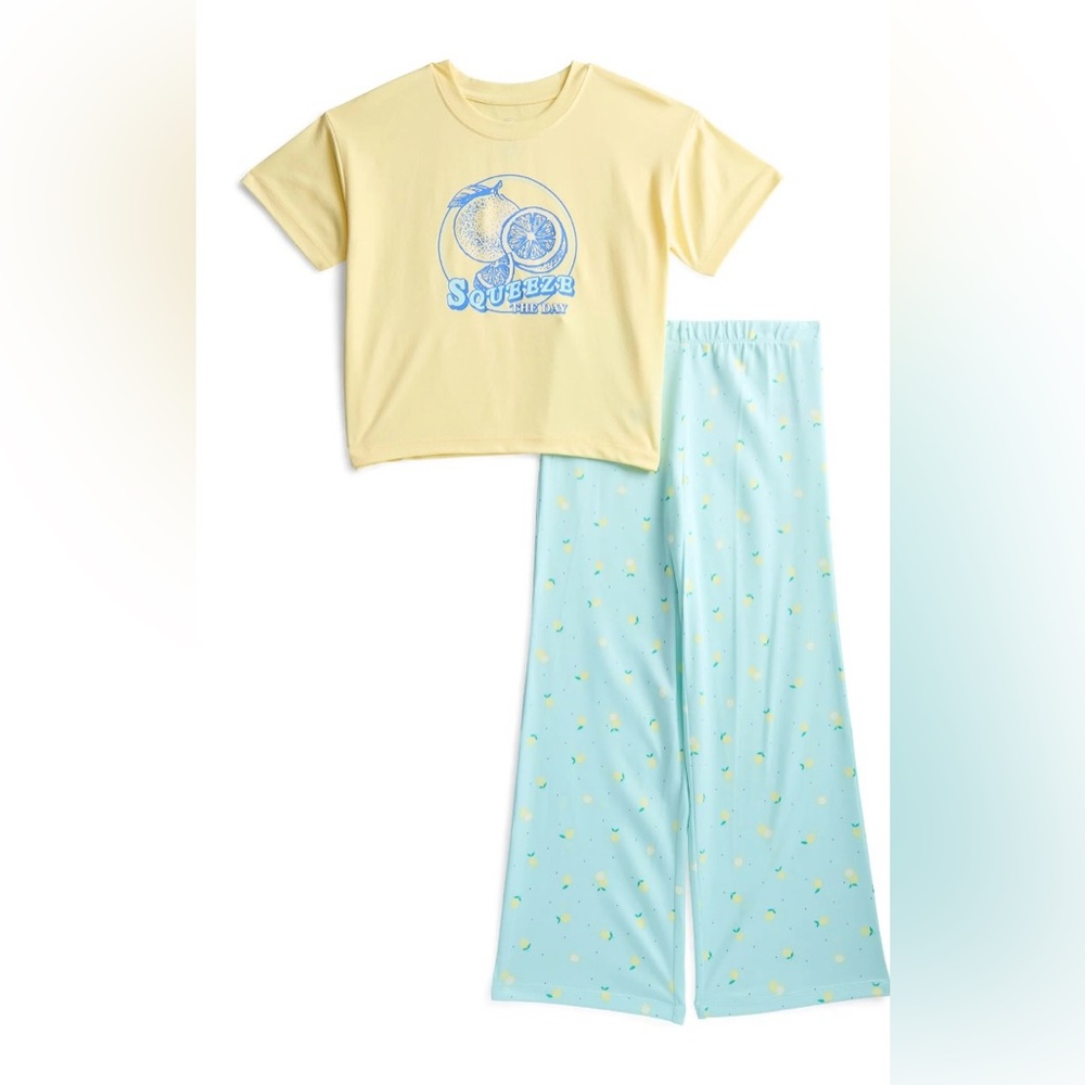 NWT Wonder Nation Girls Lemon Pajama Set Size L 10-12 Wide Leg Sleepwear